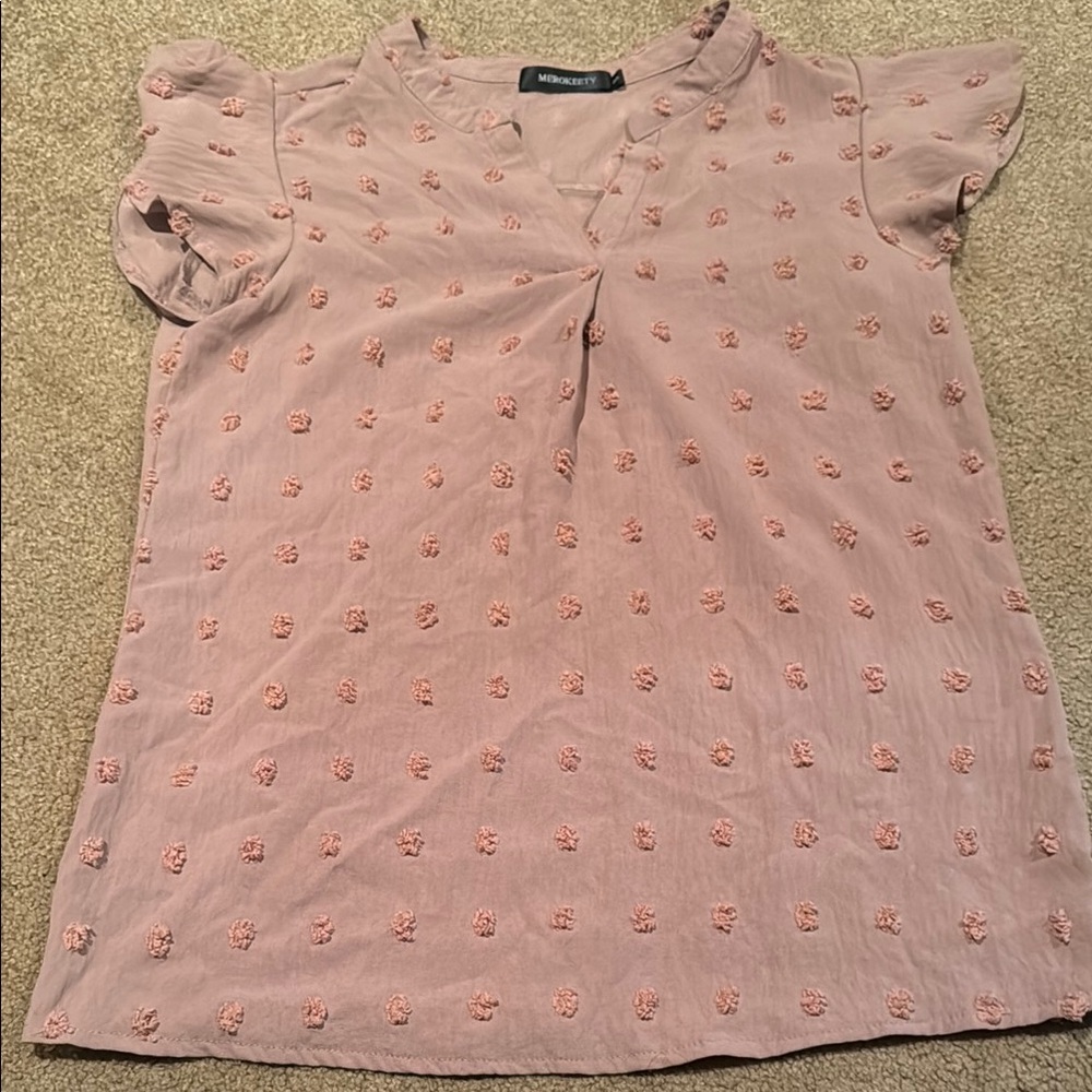 Pink Ruffled Cuffed Sleeve Blouse